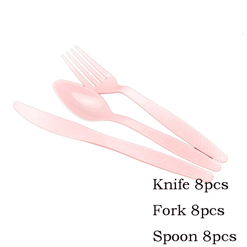 24pcs pink 24 шт в упаковке многоцветная пластиковая вилка ложка нож одноразовая посуда товары для дня рождения - Цвет: 24pcs pink