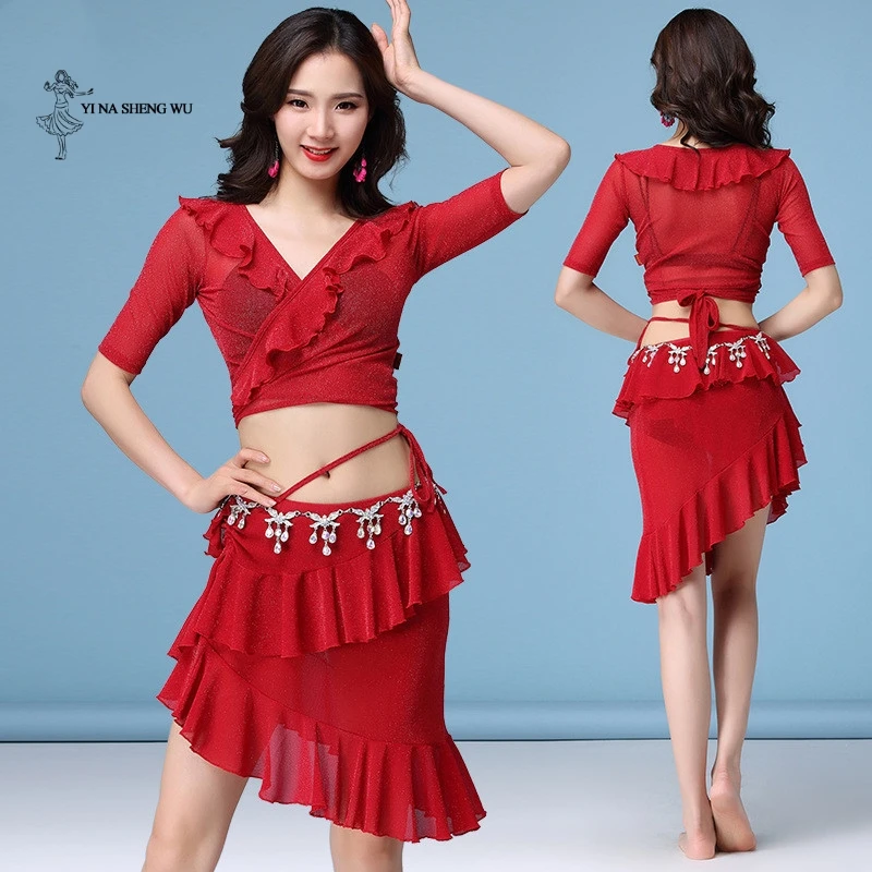 Женский костюм для танца живота топ + юбка комплект танцев из 2 предметов