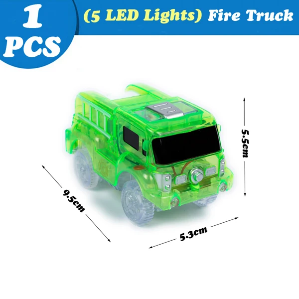 5LED Green firetruck Гоночный автомобиль для магических треков с 5LED светильник для детей крутой гоночный пожарный автомобиль полицейские машины Развивающие игрушки для детей Для мальчиков и девочек - Цвет: 5LED Green firetruck