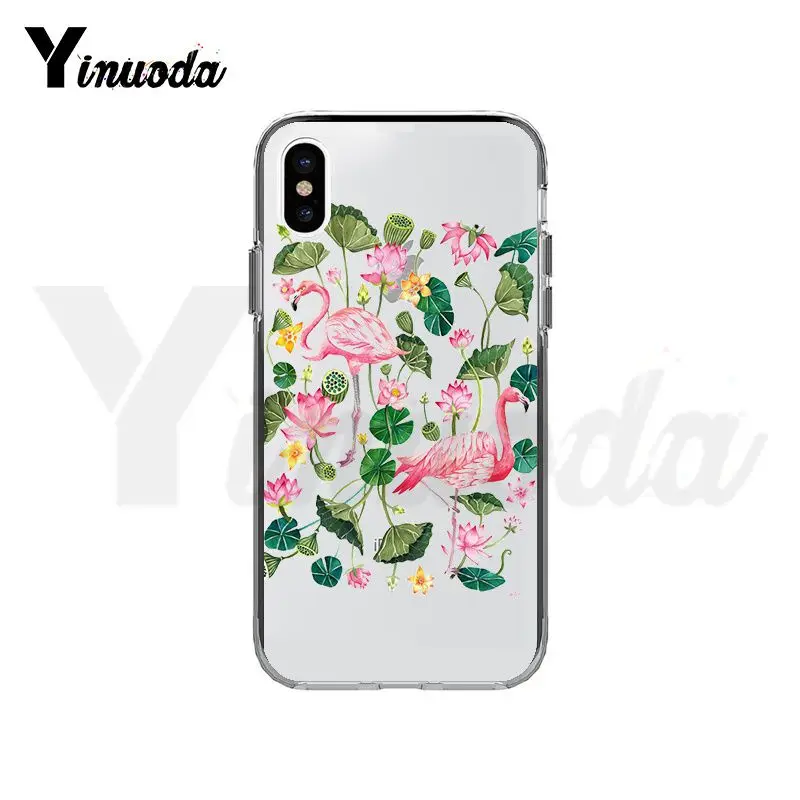 Yinuoda Розовый фламинго Цветочный Мягкий силиконовый черный чехол для телефона iPhone