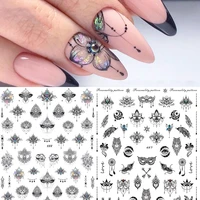 new arrived 1 sheet nail water decals black linear nail stickers butterfly flowers nail art transfer sticker decals slider z0144