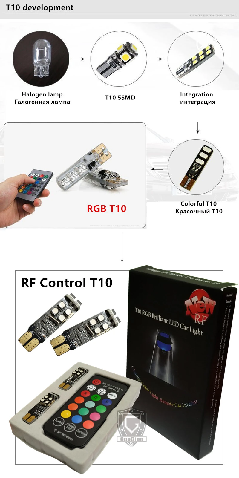 GOOGION RGB W5W T10 РЧ контроль светодиодный Габаритные фонари для автомобиля RGB T10 светодиодный 194 168 лампочка дистанционного управления салона автомобиля источник освещения автомобиля-Стайлинг