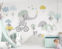 beibehang classic stereo modern character wall paper elephant riding cute hamster white cloud children background 3d wallpaper