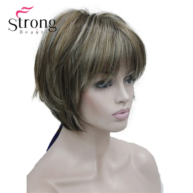 StrongBeauty короткий слоистый блондин Толстый Пушистый полный синтетический парик Тепло ОК цвета выбор - Цвет: 245T-8