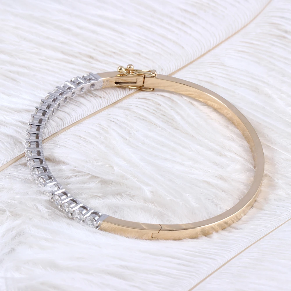 Трансвеститы 14 K 585 Желтое золото и белое золото два тона 2CTW F цвет 3 мм Moissanite браслеты для женщин ювелирные украшения