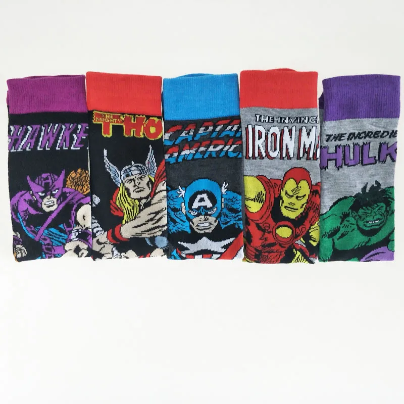 Тор Для мужчин Носки по мотивам Комикса Marvel с изображениями супергероев аниме рисунком Железный человек Капитан Америка "Халк", "соколиный глаз для мальчиков с рисунком «Человек Компрессионные носки для экипажа