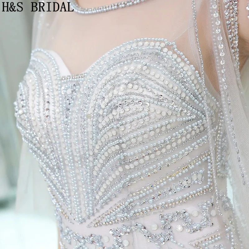 Женское вечернее платье Русалка H & S серебристое Прозрачное из тюля с глубокой