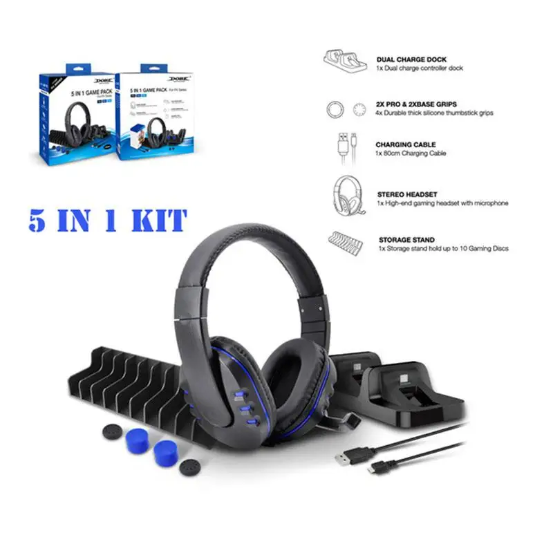 Док станция зарядная DOBE игровая 5 в 1 с микрофоном подходит для PS4/PS4 Pro/PS4 Slim