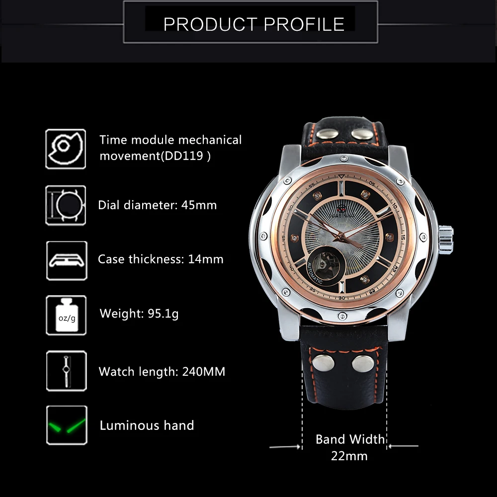 FORSINING уникальный стимпанк автоматические механические часы для мужчин кожаный