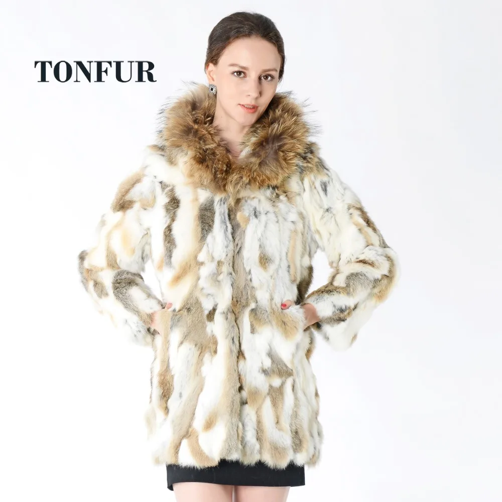 Женское длинное пальто с поясом из натурального меха кролика Рекс TFP537 | Женская