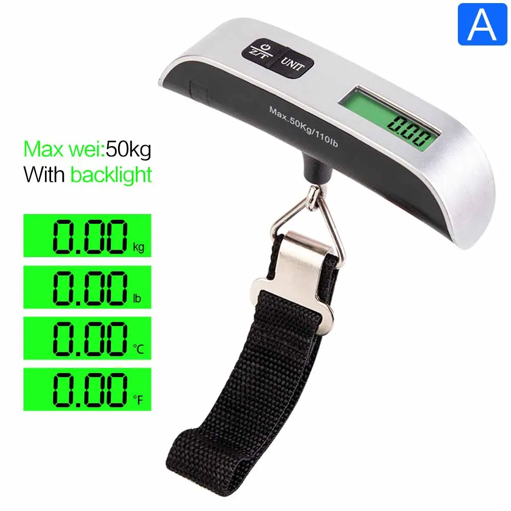 A With backlight 50 кг/110lb цифровой Электронные весы для багажа Портативный Весы для чемодана обрабатываются дорожная сумка взвешивания безмен ручные весы с крючком - Цвет: A With backlight