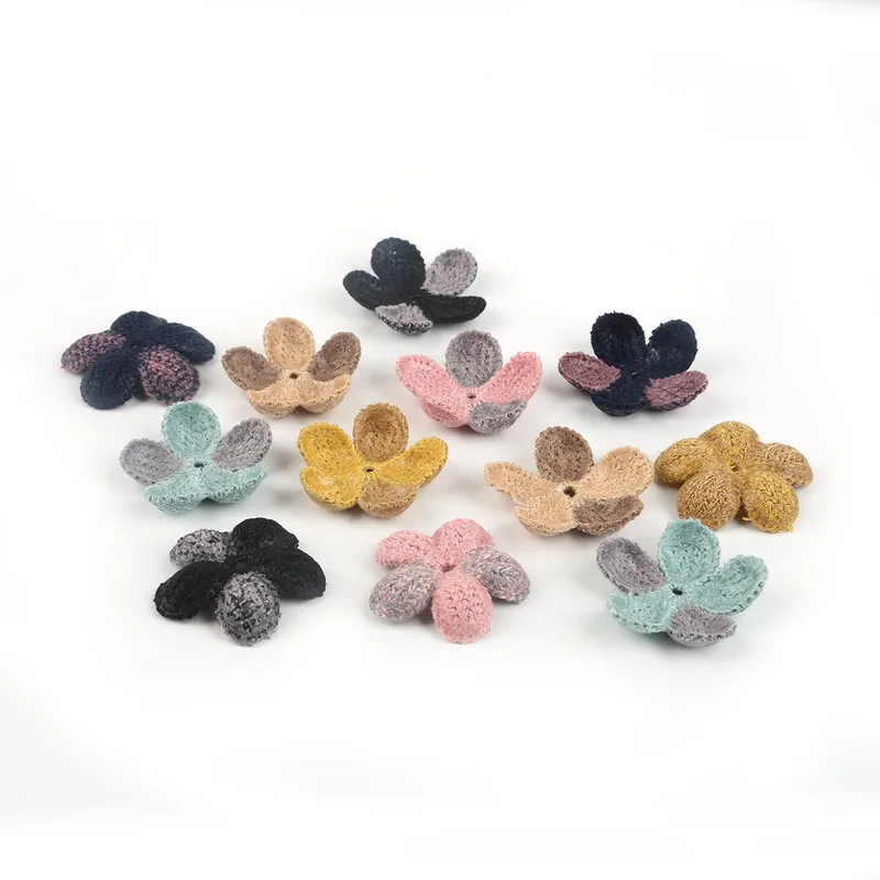 5 лепестков двухцветная ткань цветочный стикер ручная работа шерстяная пряжа