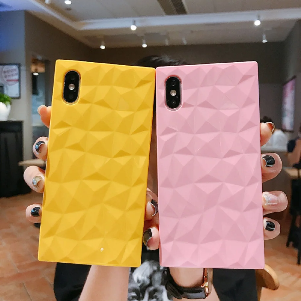 Diamond Square Case On For iphone 6 7 8 Plus Soft TPU Back Cover X XS MAX XR Phone | Мобильные телефоны и аксессуары
