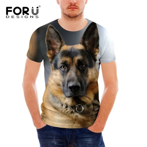 FORUDESIGNS/футболка с принтом немецкой овчарки, мужская летняя футболка с круглым вырезом, черная Повседневная дышащая мужская футболка с коротким рукавом - Цвет: H9253CF