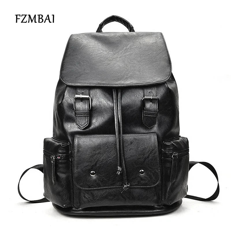 

FZMBAI Fashion Mens Flip Top Backpack Large Capacity Schoolbag for College Students Chic PU Travel Bucket Bag