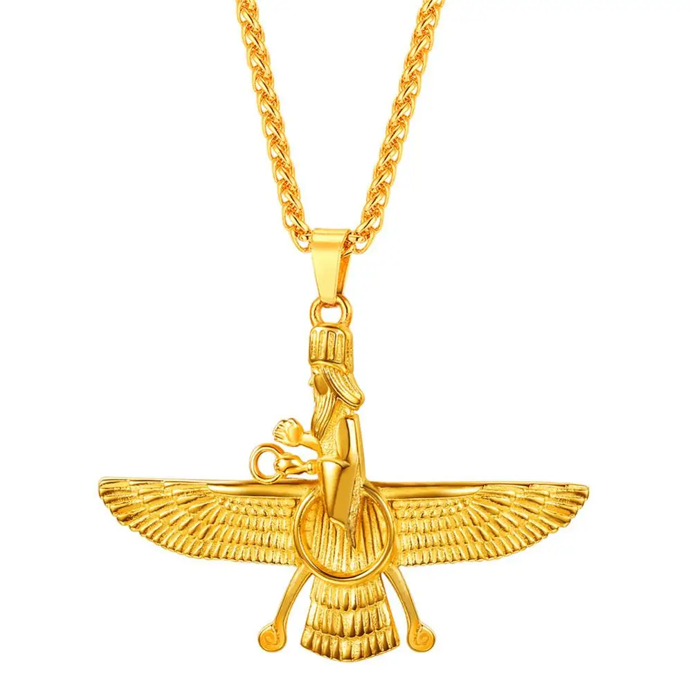 Faravahar Ahura кулон ожерелье из нержавеющей стали ювелирные изделия Ахура зороастриан ахаэменян кулон Iranian ювелирные изделия GP2774 - Окраска металла: gold color