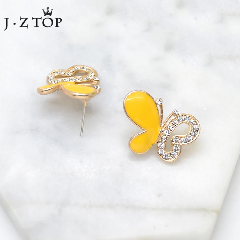 JZTOP новые серьги гвоздики с масляной эмалью и бабочкой для женщин золотые бантом