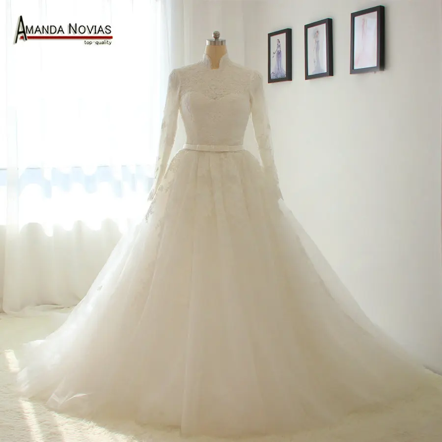 Винтажные хиджаб с высоким воротом и длинными рукавами мусульманские свадебные