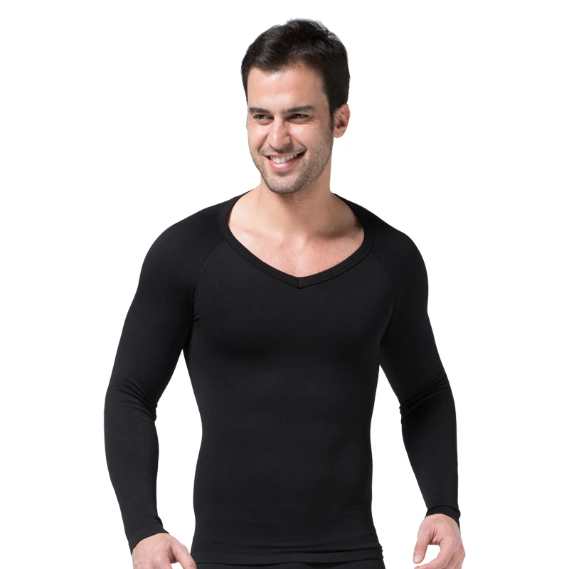 

Men's underwear long sleeves slimming shapewear v neck shapers man bodysuit thermal underwear plan plus size tshirt men shaper