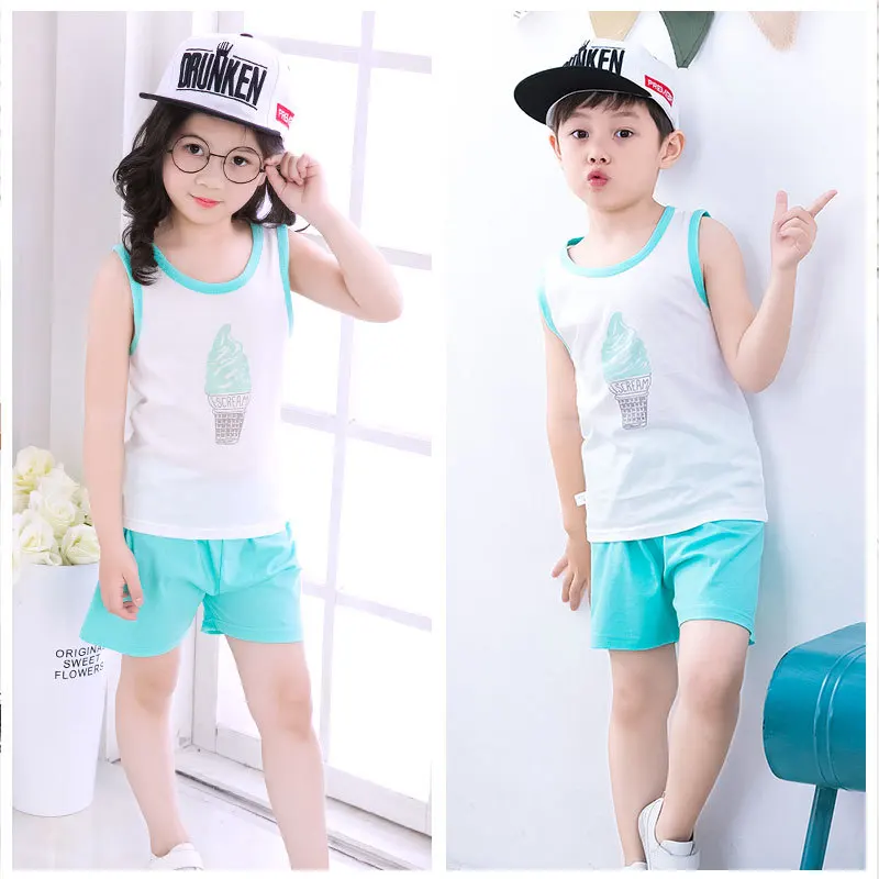 Новинка 2017 летний детский костюм жилет хлопковый корейский Детский комплект для