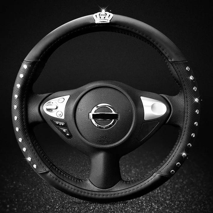 steering wheel cover Универсальный кожаный чехол на руль queen's Bling Diamond с заклепками, четыре сезона, чехлы на руль автомобиля для женщин, автомобильный стиль - Название цвета: steering wheel cover