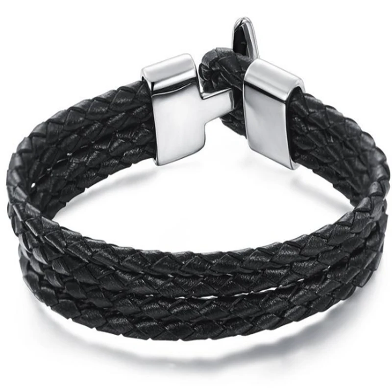 Personality Man Titanium Male Black Clip Bracelet Leather Inverted Insertion Of Magnetic Button |