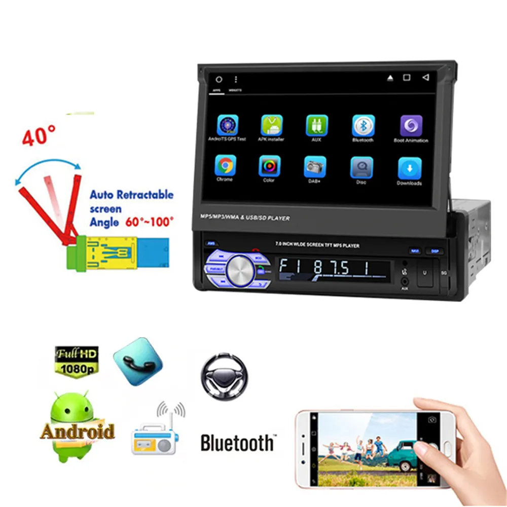 1 Din 7 дюймовый складной сенсорный экран автомобильный без DVD плеера Android 8 Bluetooth