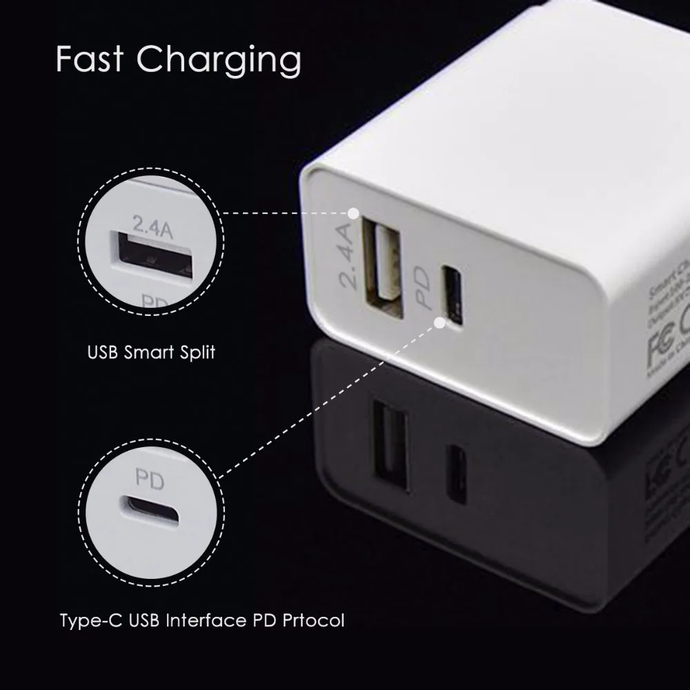 Ультрабыстрый умный зарядный адаптер SOONHUA 2.4A QC3.0 USB PD Type C 30 Вт настенное дорожное