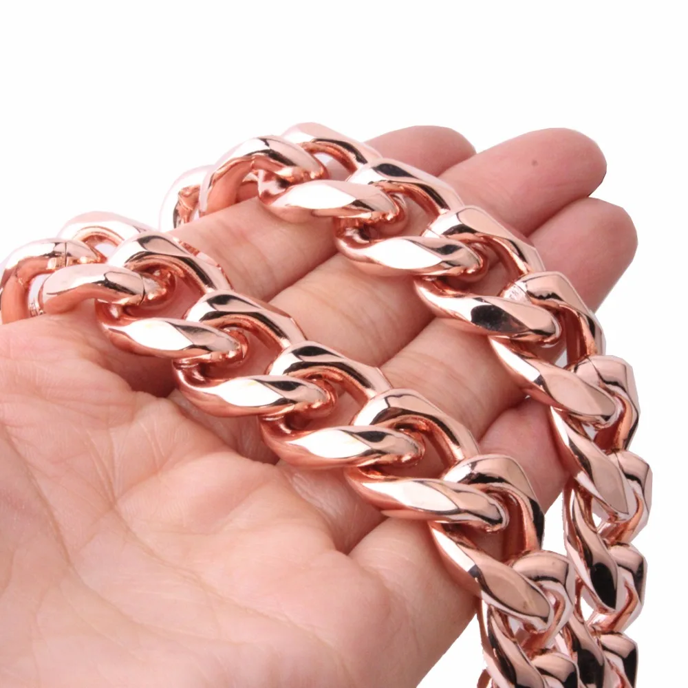 15/17/19mm Wide Stainless Steel Curb Cuban Necklace for Mens Boys Rose Gold Chain 7-40&quot Fashion Jewelry | Украшения и