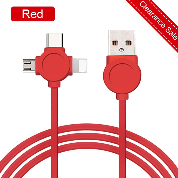 Красный NOHON TPE usb кабель для зарядки данных 3 в 1 освещение для iPhone X XS MAX XR 8 Micro usb type-C Android телефон зарядная линия для Xiaomi - Цвет: Красный