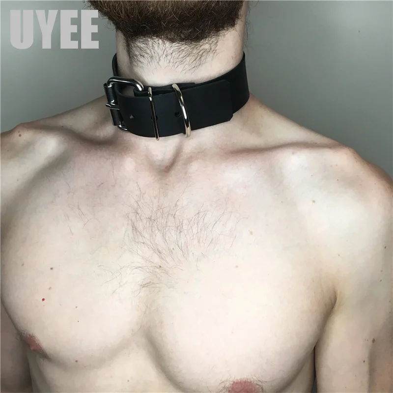 UYEE модный сексуальный мужской ошейник из искусственной кожи, новинка, металлические кольца на шею, подвязки, Клубные вечерние подвязки, подтяжки, LM-016