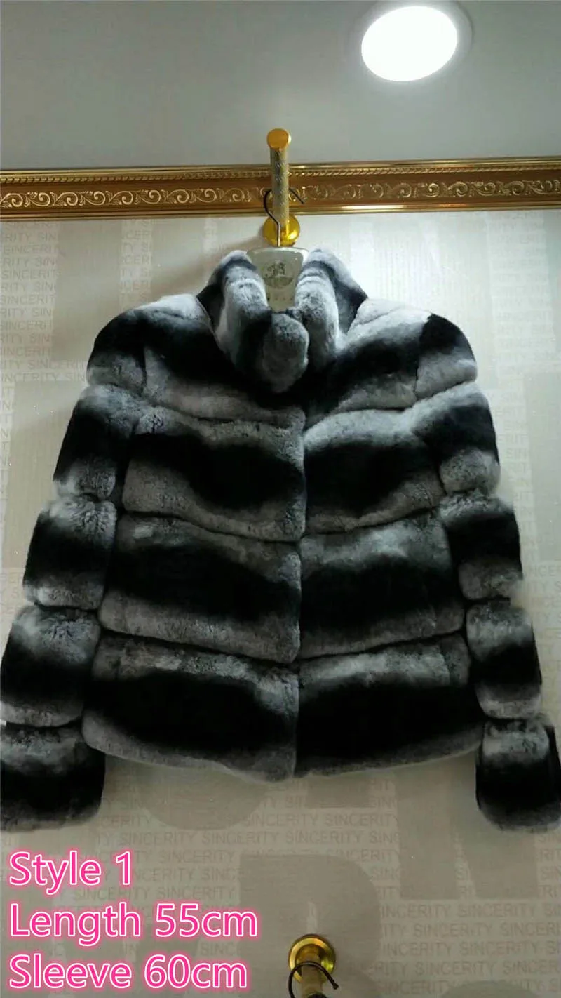 style 1 Новинка настоящий Шиншилла классический Настоящий мех кролика пальто с капюшоном Шиншилла кроличий мех куртка с длинным рукавом для женщин - Цвет: style 1