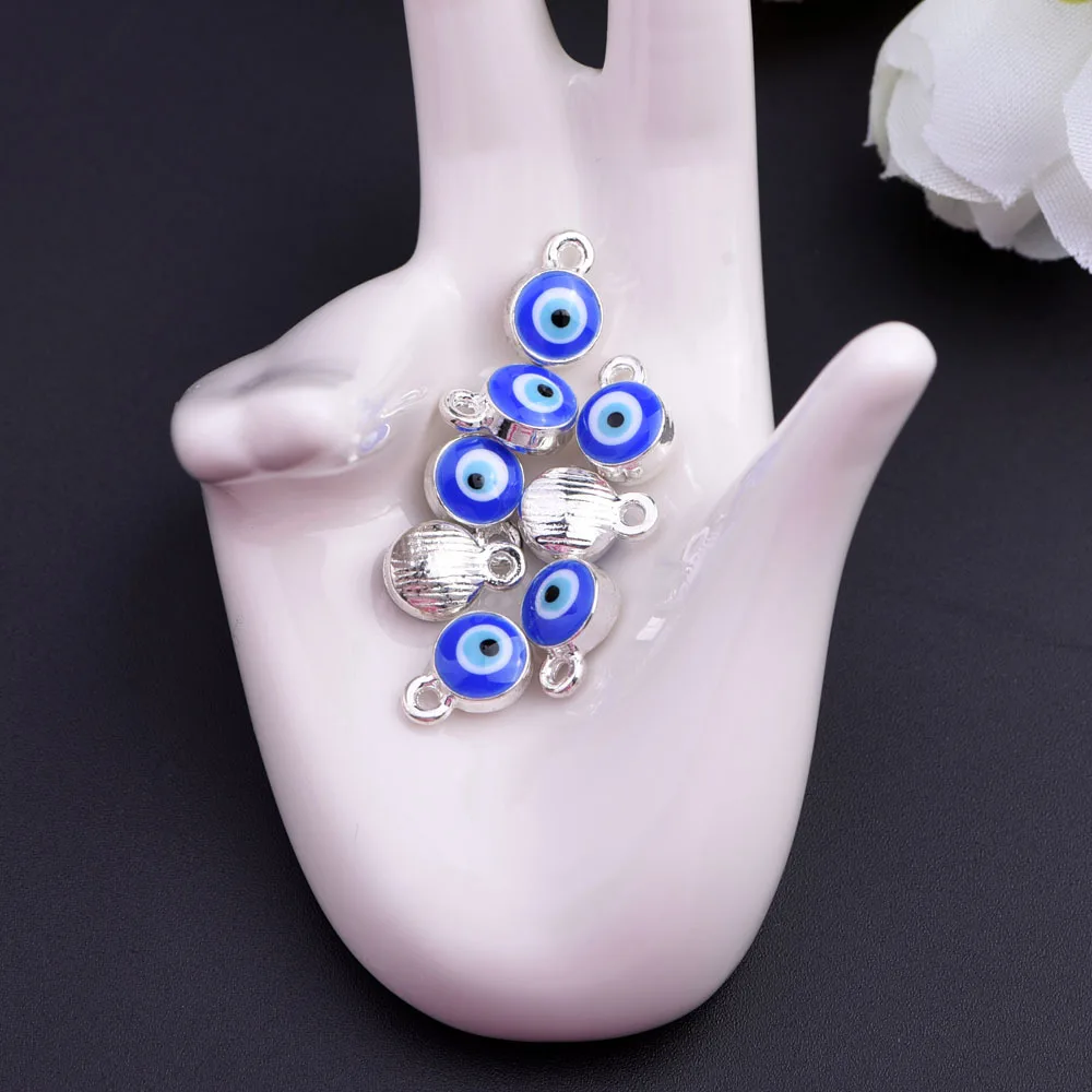 LEENAHAR 10pcs 7 мм Серебряный цвет Турецкий Дурной глаз Круглые бусины для
