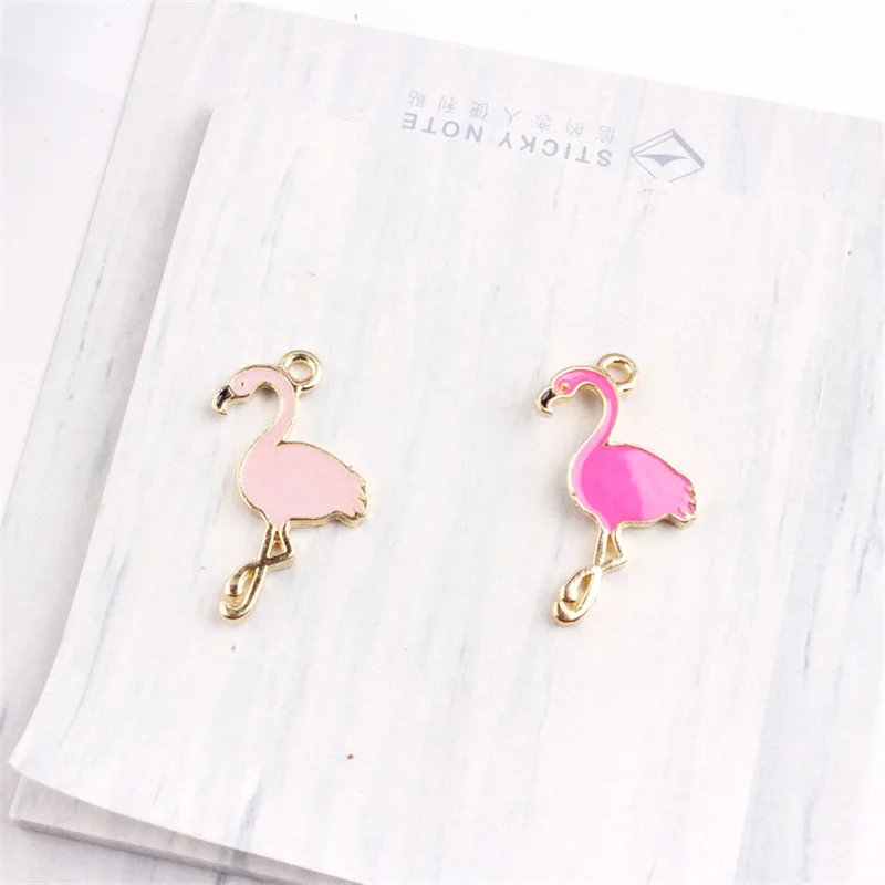 

10pcs Fashion Alloy Flamingo Enamel Charms Lovely DIY Pendant Handmade Jewelry For Earring Bracelet 17*28mm