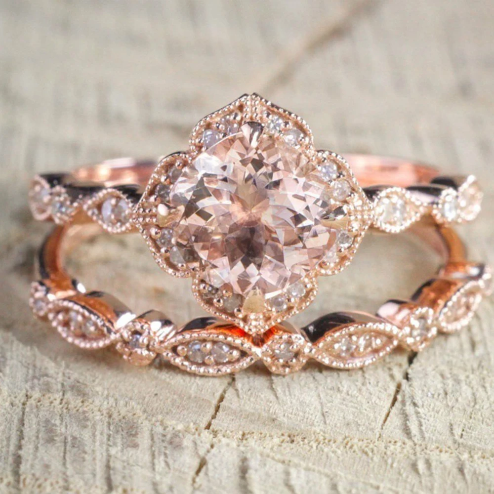 Women Party Banquet Square Rings for Ladies Acrylic Rose Gold Color Trendy Jewellery Wedding Size 6 7 8 9 10 | Украшения и