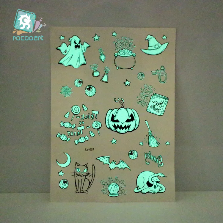 

Latest 2019 Luminous Horror Body Art Tatoo For Halloween Day Glowing in the dark Paint Temporary Tattoo Stickers Skull Bat.