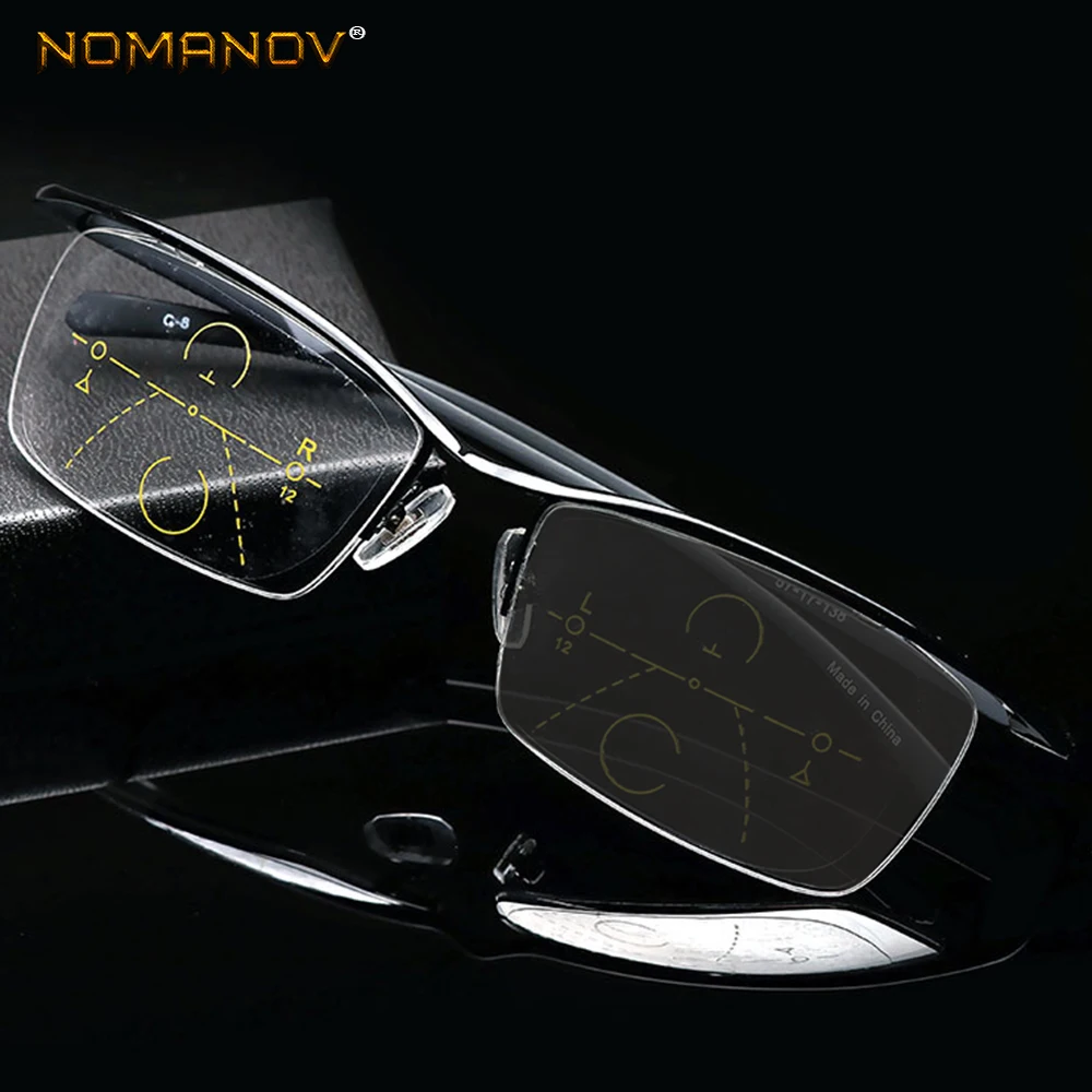 

NOMANOV = Photochromic Grey Intelligence Progressive Multifocal Reading Glasses Bifocal Add +75 TO +3.5 Titanium Alloy Eyebrow