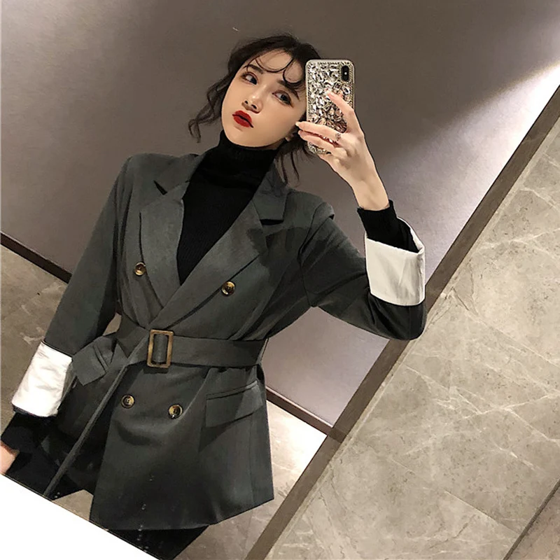 Винтаж двубортный плед для женщин Блейзер Куртка Chic короткий рукав зубчатый воротник кружево до тонкий женская уличная куртка