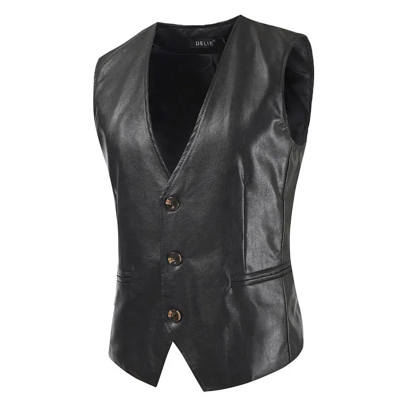 Men's PU Leahter Waistcoat Vest Business Casual Party Wedding | Мужская одежда