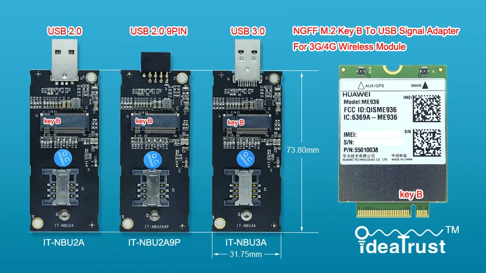 Для 3g/4G WWAN сетевой карты ME906 EM7345 ME936 ME206 EM7305 EM7355 MU736 IT-NBU3A M2 M.2 ключ B USB3.0 адаптер