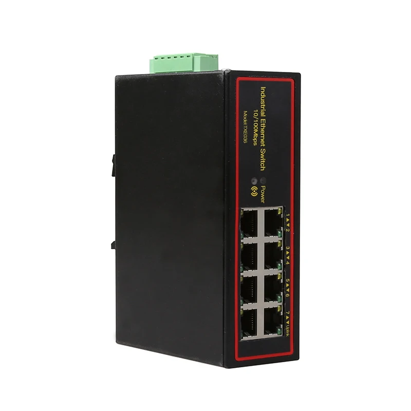 Промышленный 8-портовый коммутатор ethernet LAN 100M с двойным питанием постоянного тока