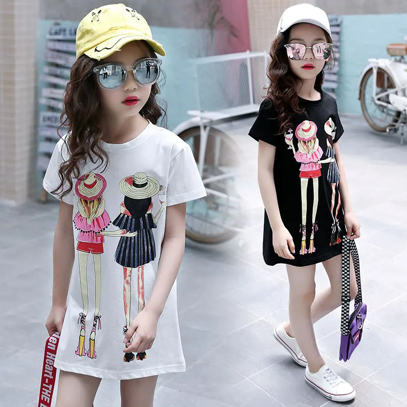 

1 pc Children's Clothes T-shirt Girl's Short Sleeves Cotton Casual Summer T Shirt Tops Cartoon Tee Shirt Dress High Quality