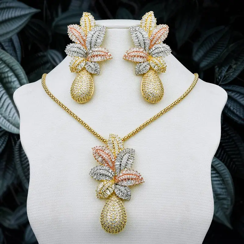 ModemAngel роскошный лист Ананас цветок подвеска ожерелье и серьги кубический