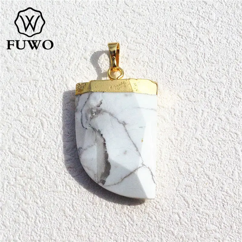 Подвеска FUWO с клыком из белого говлита гальваническим покрытием золота 24K в