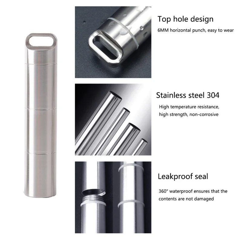 EDC Pill Medicine Storage Container Multi Grid Stainless Steel Sealed Waterproof Leak Proof Holder Hanging Box Outdoor Camping