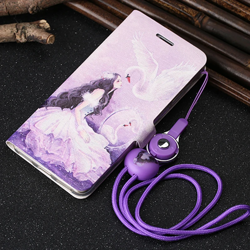 Кожаный чехол s для huawei Honor 6A, чехол с откидной крышкой, кожаный кошелек, чехол для карт, 5,0 дюймов, полная защита, милый чехол для телефона, задняя крышка - Цвет: Swan Lake