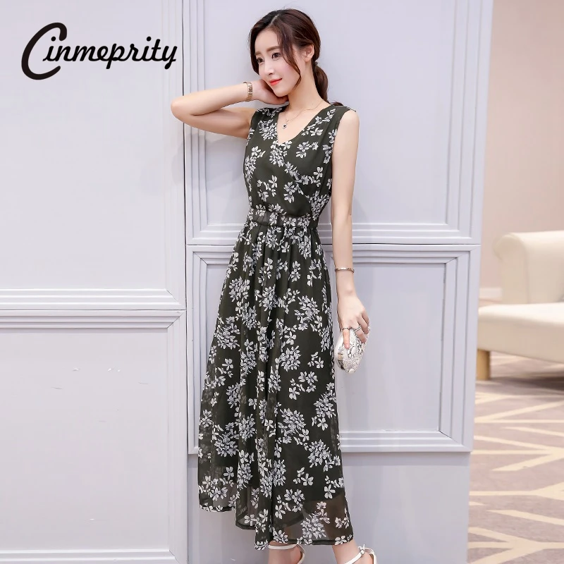 2017 новый летний розовый мода цветочный печати шифон повседневный dress элегантный