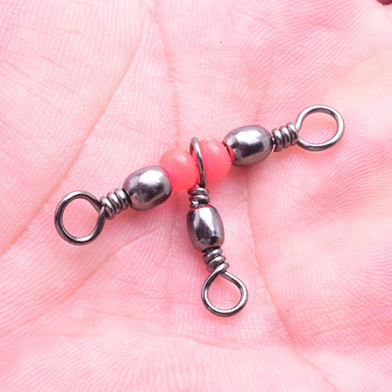 10Pcs/lot 3 Way T-shape Cross-line Rolling Swivel With Pearl Beads Fishing Swivels Fishhooks Fishing Connector accessories