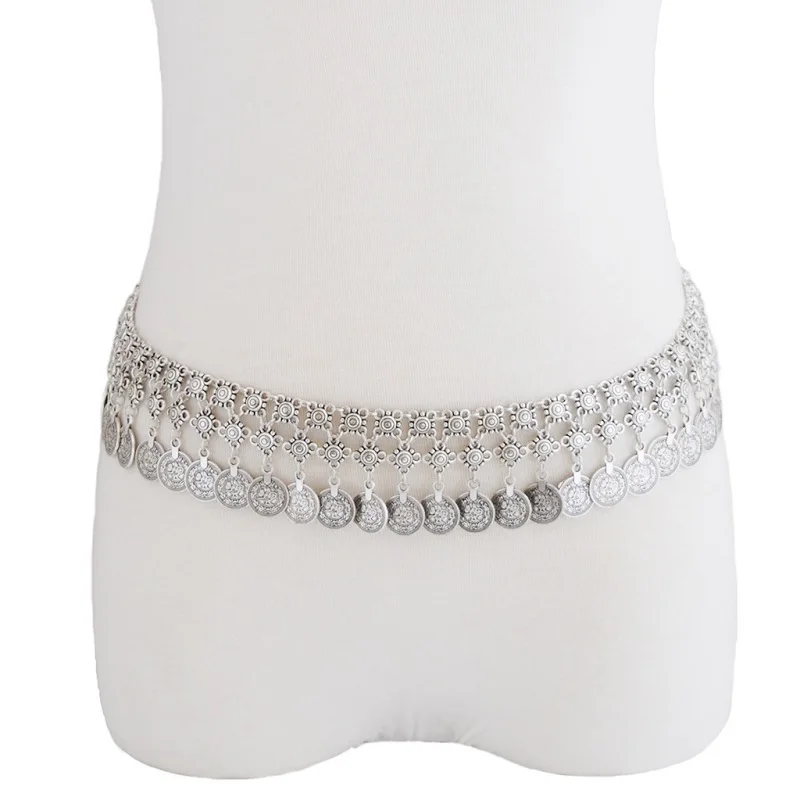 Старинные антикварные Серебряная монета подвеской с кисточкой для живота талии