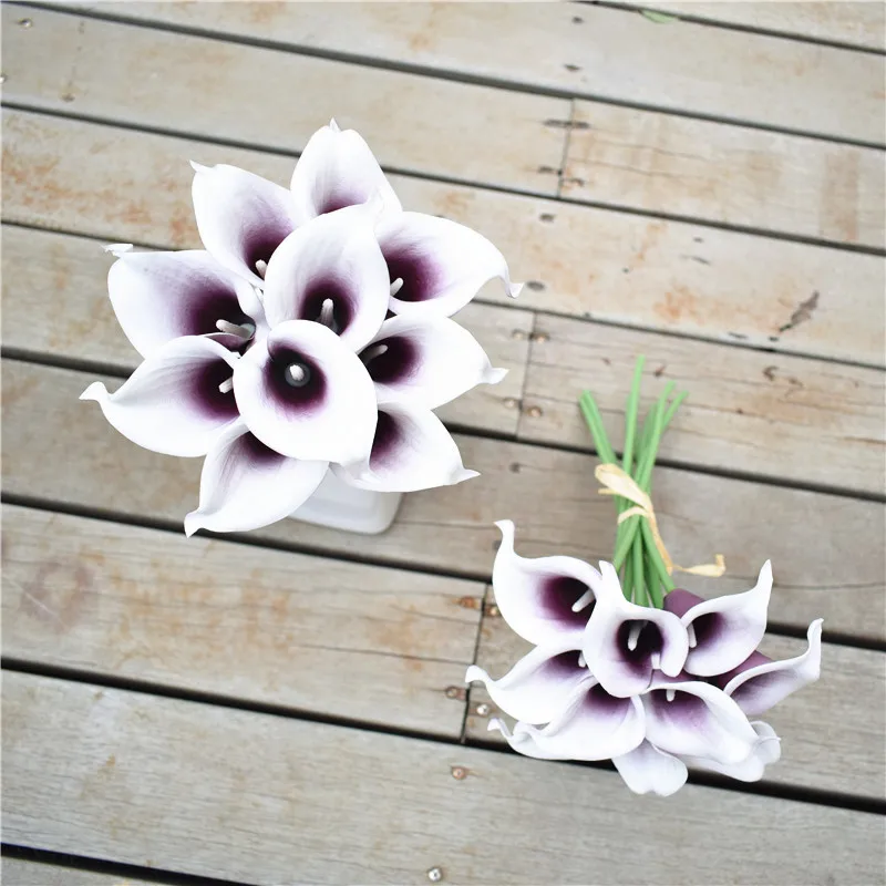 

Шелковые свадебные букеты Plum Picasso Calla Lilies Real Touch Цветы DIY, оформление свадебного стола
